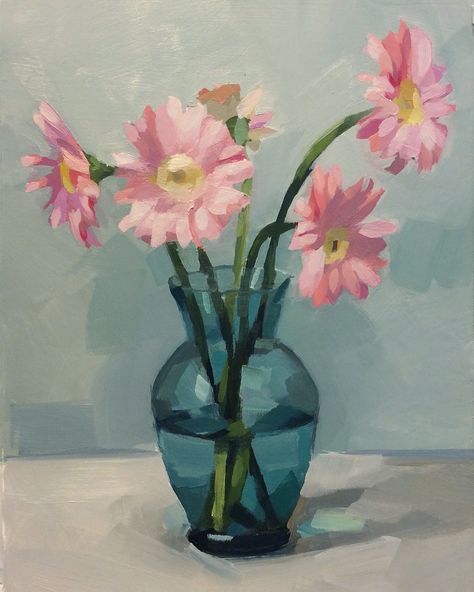 Simple Flower Vase Painting, Simple Flowers In Vase, Flower Vase Painting Acrylic, Vase Painting Acrylic, Flower In Vase Painting, Vase Of Flowers Painting, Flower Vase Painting, Flowers In Vase Painting, Simple Oil Painting