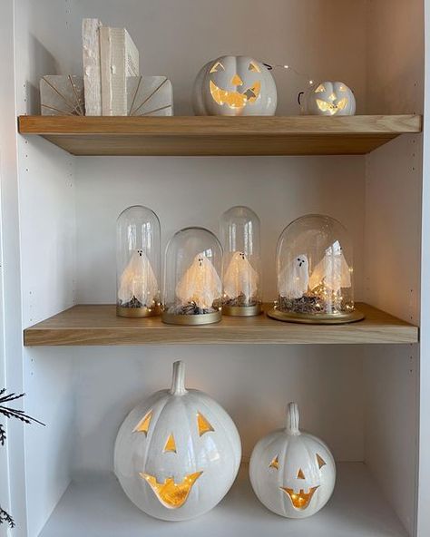 Aurelie Erikson holiday inspo + diy (@aurelie.erikson) • Instagram photos and videos Halloween Bookshelf Decor, Halloween Bookshelf, Cheesecloth Ghost, Boho Halloween, Holiday Inspo, Halloween Facts, Halloween Traditions, Bookshelf Styling, Trunk Or Treat