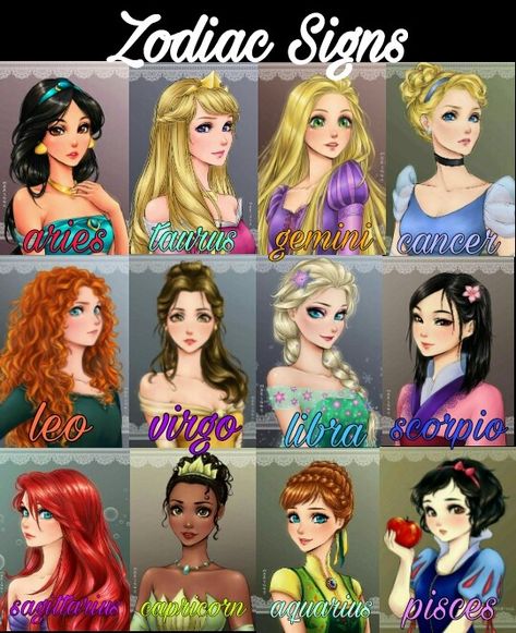 Zodiac Signs As Princesses, Zodiac Signs Girls Art, Leo Pictures, Disney Princess Zodiac Signs, Star Sign Art, Zodiac Signs Pictures, Beauty And Beast Wedding, Zodiac Sign Fashion, Zodiac Characters