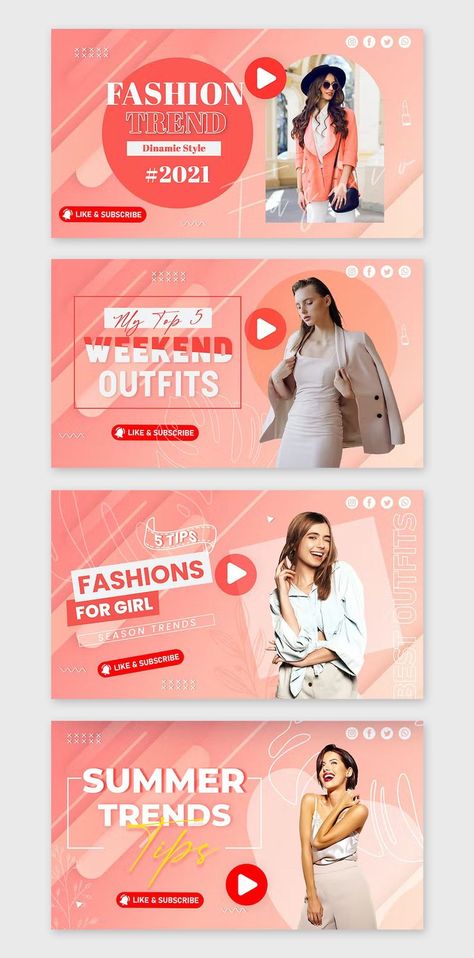 4 Fashion Youtube Thumbnail Templates PSD Fashion Thumbnail, Youtube Thumbnail Design Ideas, Channel Art Youtube, Miniature Youtube, Thumbnail Template, Youtube Thumbnail Template, Youtube Thumbnail Design, Youtube Thumbnails, Budget Planner Printable