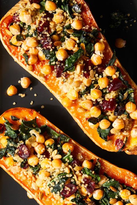 Stuffed Butternut Squash Butternut Squash Recipes Easy, Stuffed Butternut Squash, Healthy Thanksgiving Sides, Fall Dinner Ideas, Stuffed Butternut, Thanksgiving Side Dishes Healthy, Vegan Butternut Squash Soup, Butternut Squash Curry, Traditional Thanksgiving Recipes