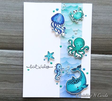 Under The Sea Cards Handmade, Lou Collins Cards, Ocean Cards Handmade, Fish Cards Handmade, Unique Birthday Cards Creative, Unique Birthday Card Ideas, Unique Cards Handmade, Ocean Birthday Card, Sea Cards