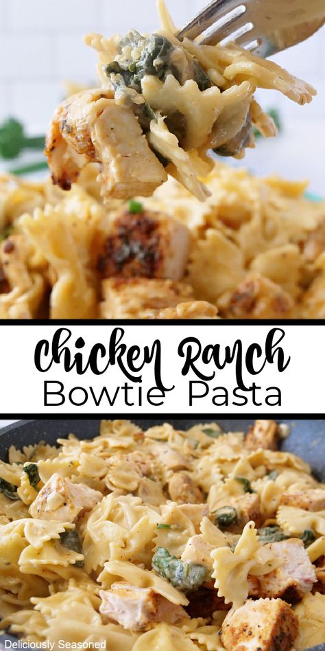 Chicken Bowtie Pasta, Chicken Ranch Pasta, Chicken Ranch, Easy Pasta Dinner, Pasta Dinners, Bowtie Pasta, Pasta Dinner Recipes, Cooked Chicken, Healthy Dinner Recipes Chicken