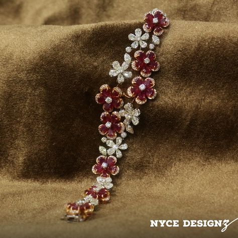 A Symphony of White and Red Diamonds in a Stunning Bracelet💎✨ Call/WhatsApp Us On +919911411512 To Get the Best Deals On Diamond Jewellery💎💎💎 Tag Family And Friends Who Would Love To Have This Stunning Bracelet Set💎 Express your valuable love towards us and continue following us for the latest news! #NyceDesignz #wristjewelry #diamondbracelet #diamond💎 Latest Diamond Bracelet Designs, Diamond Bracelet Design Unique, Cocktail Jewellery, Ruby Bracelets, Red Diamonds, Wedding Jewellery Designs, Ruby Bangles, Bridal Diamond Necklace, Indian Wedding Jewelry Sets