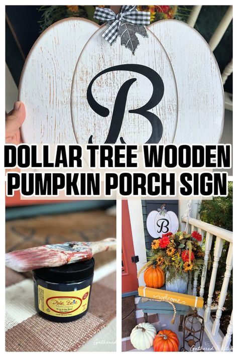 Dollar Tree Wooden Pumpkin Porch Sign Fall Ideas Decorating, Pumpkin Porch, Easy Diy Home Improvement, Porch Pumpkins, Fun Pumpkins, Fall Decor Inspiration, Wooden Pumpkins, Fall Tablescapes, Fall Mantel