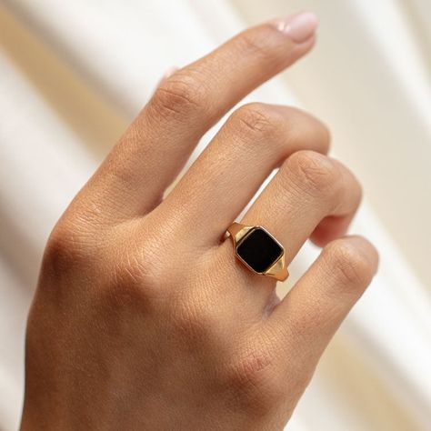 Square Stone Ring Square Stone Ring, Local Eclectic, Square Stone, Vermeil Jewelry, Jewelry Cleaner, Black Stone, Gold Plated Jewelry, Stone Ring, Stone Settings