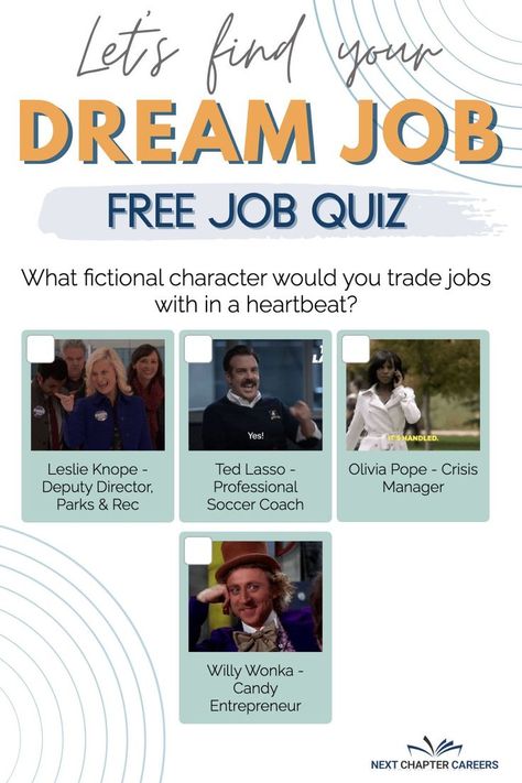 Find your dream job with this fun career coach designed quiz. Is your perfect job as the committed coach, the transformative teammate, the emerging entrepreneur, or the self-directed star? Us this job quiz to find out. Dream Job Quiz, Job Quiz, Career Quiz, Find Your Dream Job, Perfect Job, Leslie Knope, Soccer Coaching, Parks N Rec, Best Careers