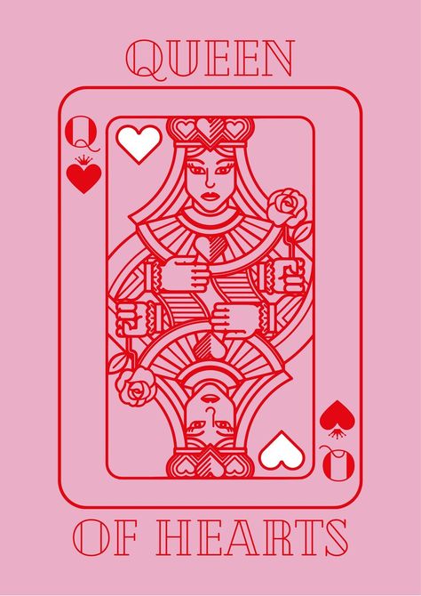 Queen Of Hearts Background, Pink And Red Bedroom Aesthetic, Queen Card Aesthetic, Queen Card Wallpaper, Queen Of Hearts Aesthetic, Queen Illustration, Queen Of Hearts Card, Wedding Reception Fun, Pop Art Posters