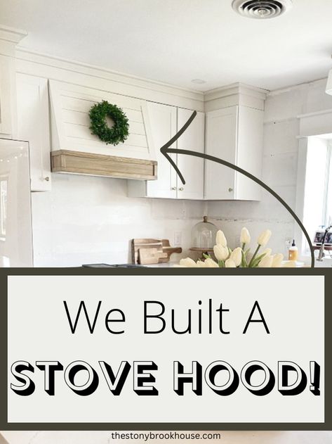 We Built A Stove Hood! Kitchen Hood Dimensions, Diy Vent Hood Cover, Hood Vent Cover, Stove Hood, Kitchen Hood Design, Provincial Stain, Hood Fan, Hood Ideas, Saint Catherine