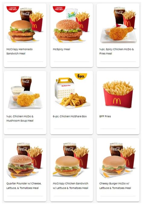 Mcdo Menu Philippines, Mcdo Food, Bloxburg Mcdonalds, Mcdo Menu, Vegan Mcdonalds, Breakfast Calories, Mcdonald Menu, Chicken Honey, Halloween Themed Food