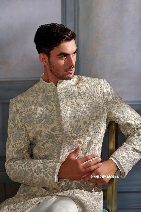 Engagement Dress For Groom, Indian Wedding Suits Men, Indian Wedding Clothes For Men, Dori Embroidery, Indian Engagement, Sherwani For Men Wedding, Stylish Men Wear, Groom Dress Men, Wedding Outfits For Groom