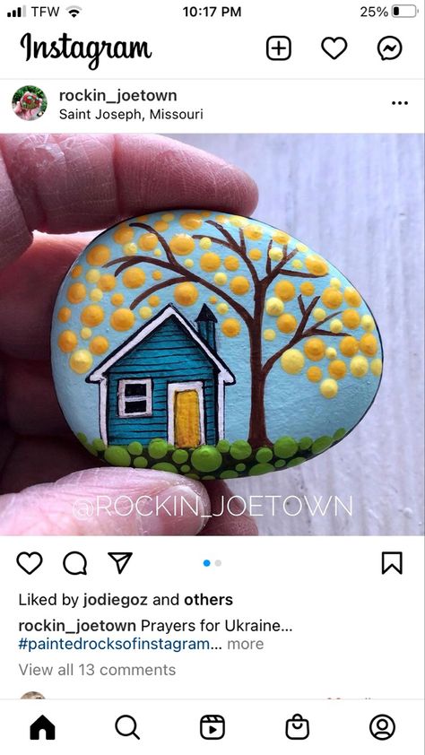 Art On Rocks Ideas, Painted Rocks Houses, Rock Painting Houses, Rock Painting Pictures, Mandela Rock Painting, Diy Rock Art, Painted Rock Animals, Rocks Painted, Stone Art Painting