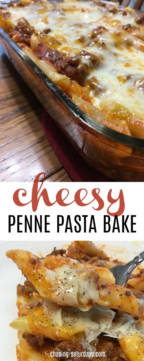 Pasta With Hamburger, Cheesy Penne Pasta, Penne Pasta Bake, Baked Hamburgers, Cheesy Dinner, Bake Dinner, Baked Penne Pasta, Penne Pasta Recipes, Baked Penne