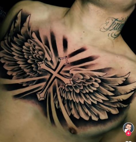 Cross Chest Tattoo Men, Chest Tattoo Wings, Wing Tattoo Men, Wing Tattoo, Chest Tattoo Men, Tattoo Design Book, Wings Tattoo, Design Book, Chest Tattoo