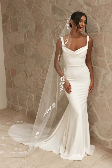 Wedding Dresses | Ethical Bridal Gowns – Grace Loves Lace US Cowl Neck Wedding Dress Lace, Silk Beach Wedding Dress, Slip Wedding Dress Silk, Silk Slip Wedding Dress, Wedding Dress Buttons, Satin Mermaid Wedding Dress, Bridal Showroom, Satin Bridal Gowns, Fit And Flare Wedding Dress