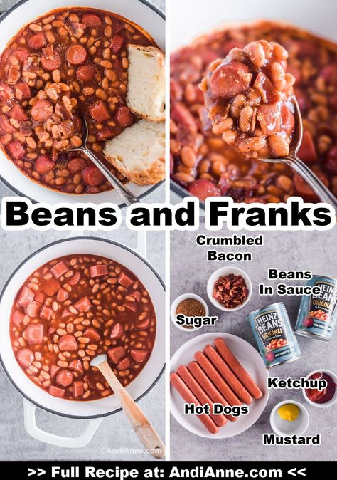 Baked Beans And Hot Dogs Recipes, Chopped Hot Dog Recipes, Pork And Beans And Hot Dogs, Beans And Franks Casserole, Hot Dog And Beans Recipes, Baked Beans With Hot Dogs Recipe, Pork N Beans And Weiners, Frank And Beans Recipe, Wieners And Beans