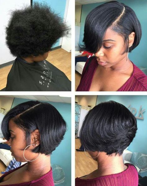 Natural hair #naturalhair #silkpress Weave Bob Hairstyles, Brunette Short, Hairstyles Brunette, Black Bob Hairstyles, Short Black Hair, Bob Hairstyles With Bangs, Pelo Afro, Sassy Hair, Silk Press