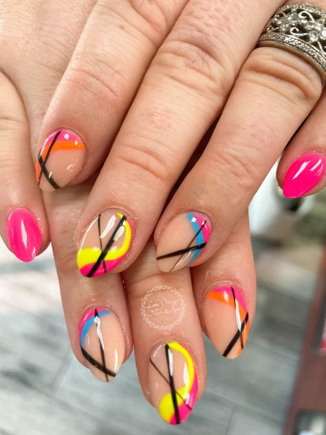 Nail Designs 80s, Retro 80s Nail Designs, 80s Nails Designs Neon, 80s Nails, Neon Nail Art, Retro Abstract, Neon Nails, Cute Nail Designs, 80s Retro