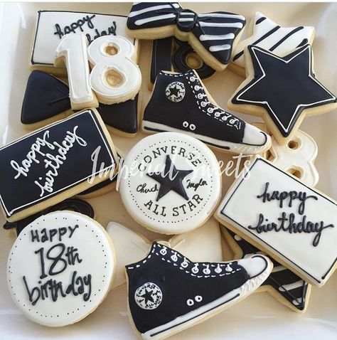 Converse cookies Converse Theme Birthday Party, Converse Birthday Party Ideas, Converse Themed Party Ideas, Sweet 16 Converse, Converse Theme Party, Converse Party, 18th Cookies, 13 Cookies Decorated, Converse Party Theme Ideas