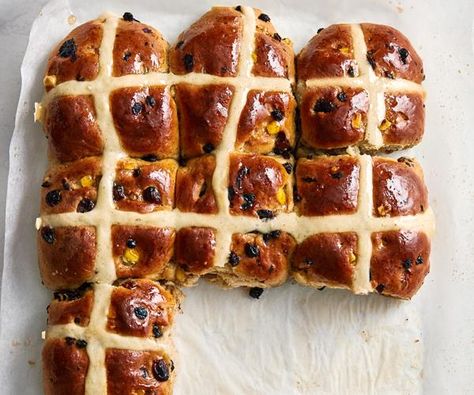 We tested three version from three cookbooks, and combined them to create our ultimate recipe. Bun Recipes, Cross Buns Recipe, Caramel Pears, Hot Cross Buns Recipe, Hot Cross Bun, Pudding Ice Cream, Buns Recipe, Candied Orange Peel, Donna Hay