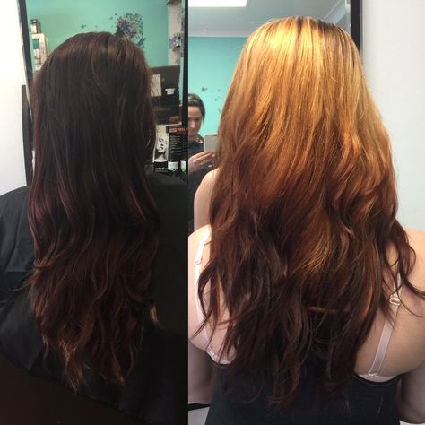 Balayage reverse copper hair before and after Copper Hair, Balayage, Long Hair Styles, Hair Styles, Hair, Beauty