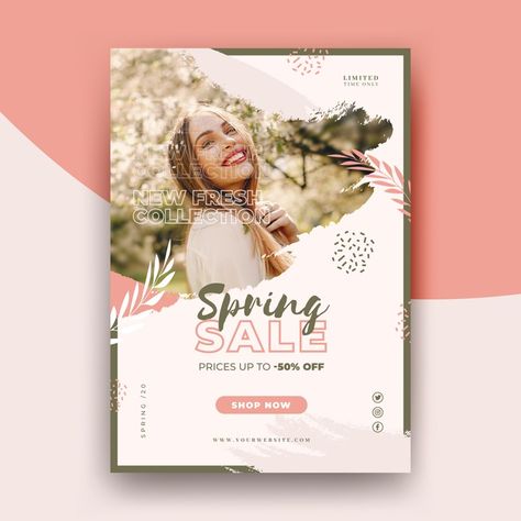 Spring sale flyer template with photo | Free Vector #Freepik #freevector #flyer #sale #floral #flowers Spring Sale Banner, Education Poster Design, Business Brochure Design, Advertisement Template, Graphic Design Infographic, Header Design, Instagram Template Design, Flyer Design Inspiration, Event Poster Design