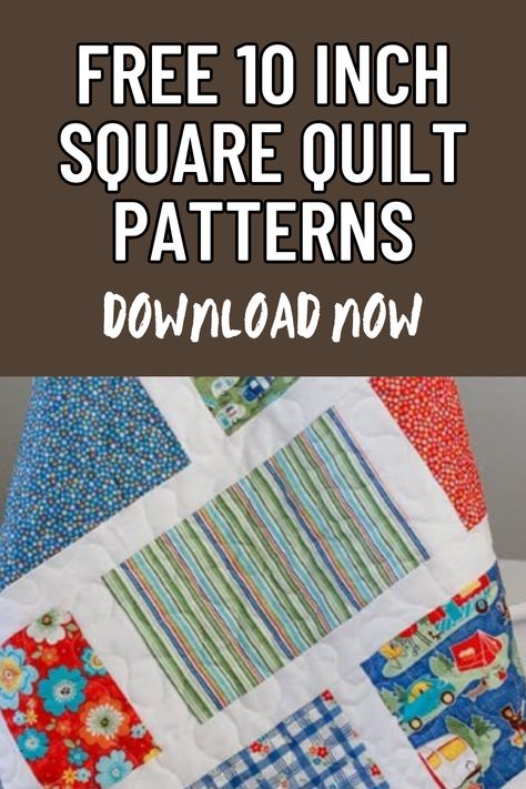 Explore our collection of free 10-inch square quilt patterns designed to inspire your next quilting project. These patterns utilize precut fabric squares to streamline your quilting process and allow for endless creative possibilities. Whether you prefer traditional designs or modern twists, these patterns offer a variety of options to showcase your quilting skills while creating beautiful and unique quilts. Download your favorite patterns today and start quilting! Fat Quarter Quilt Patterns, Quilt Pattern Ideas, Free Quilt Patterns Printables, Free Baby Quilt Patterns, Pinwheel Quilt Pattern, Layer Cake Quilt Patterns, Boys Quilt Patterns, Charm Square Quilt, Fat Quarter Quilt Pattern