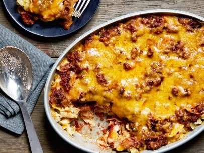 Sour Cream Noodle Bake Recipe | Ree Drummond | Food Network Creamy Chicken And Rice Casserole, Sour Cream Noodle Bake, Noodle Bake, Chicken And Rice Casserole, Creamy Chicken And Rice, Make Ahead Freezer Meals, Baked Pasta Recipes, Chicken And Rice, Rice Casserole