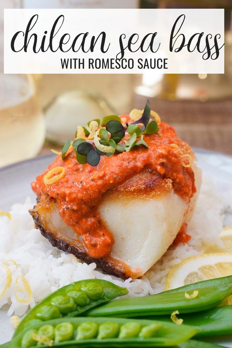 Sauteed Chilean Sea Bass with Romesco Sauce Recipe Chilean Sea Bass Recipe, Sea Bass Recipe, Bass Recipe, Sea Bass Recipes, Romesco Sauce, Balsamic Reduction, Time Time, Red Sauce, Sea Bass