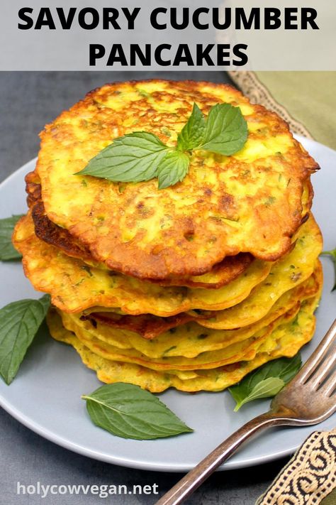 Cucumber Pancakes, Vegan Cucumber, Pancake Party, Pancake Calories, Savory Pancakes, Vegan Sour Cream, Vegan Pancakes, Savory Vegan, Raw Vegan Recipes