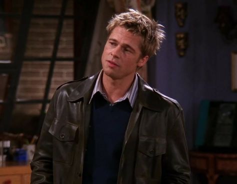 Brad Pitt In Friends, John Smith Brad Pitt, Brad Pitt Friends, Shirt Under Sweater Outfit, Brad Pitt Interview, Real Sigma, Shirt Under Sweater, Brad Pitt Hair, Ocean’s Eleven