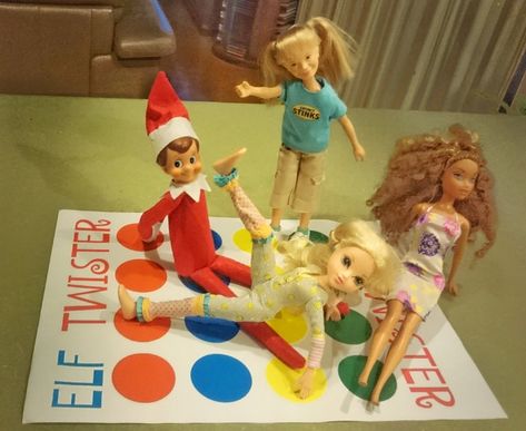 Elf twister!! Elf On The Shelf Twister, Elf Twister, On The Shelf, Elf On The Shelf, Elf, Shelves