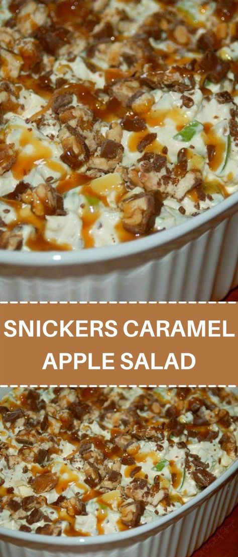 Ingredients: 6 regular size Snickers Candy Bar 6 apples I used Red Delicious… Granny Smith would also be great 1 (5 oz.) package Vanilla Instant Pudding dry, d Snickers Caramel Apple Salad, Taffy Apple Salad, Caramel Apple Salad, Snicker Apple Salad, Snickers Salad, Taffy Apple, Watergate Salad, Snickers Candy Bar, Snickers Candy