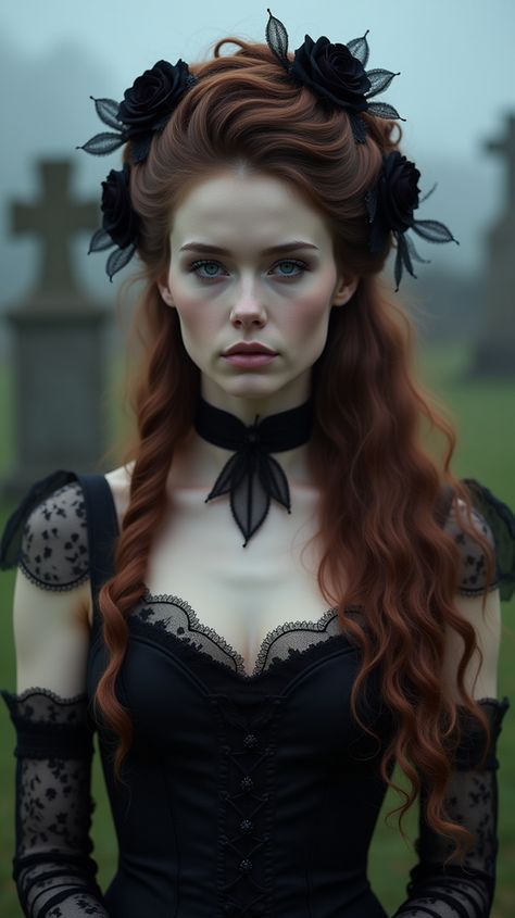 Gothic Hair Updo, Victorian Goth Hair, Regal Hairstyles Queens, Victorian Vampire Costume Women, Victorian Witch Makeup, Victorian Vampire Hairstyles, Victorian Updo Hairstyles, Vampire Hairstyles Halloween, Victorian Ghost Aesthetic