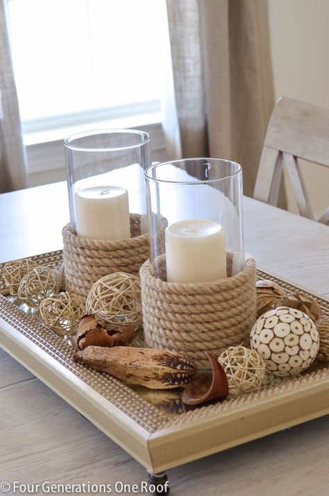 Candle Holder from HomeGoods / Make your own! Tutorial Beach Candle Holder, Deco Marine, Rope Projects, Beach Candle, Dekor Diy, Diy Candle Holders, Rope Crafts, Lake House Decor, Budget Diy