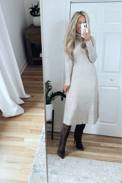 Knitted Dress Outfit, Winter Outfits Warm, Cute Modest Outfits, Black Sweater Dress, Warm Dresses, Neutral Outfit, Knitted Dress, Turtle Neck Dress, Casual Winter Outfits