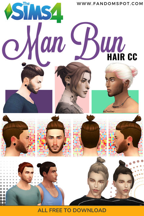 Sims 4 Man Bun, Short Male Hair, Man Ponytail, Short Male, Sims Download, Man Bun Hairstyles, Male Hair, Man Bun, Bun Hair