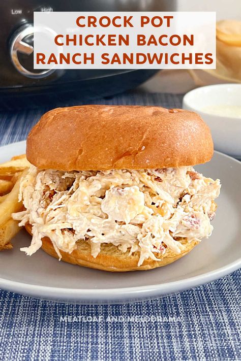 Crock-Pot Chicken Bacon Ranch Sandwiches with cheddar cheese are perfect for an easy dinner. This easy recipe for slow cooker crack chicken is a family favorite on busy weeknights! via @meamel Chicken Bacon Ranch Sandwich Slow Cooker, Crock Pot Chicken Bacon Ranch, Chicken Bacon Ranch Crockpot, Ranch Crockpot, Chicken Bacon Ranch Sandwich, Ranch Recipes, Easy Crockpot Dinners, Crockpot Dinners, Ranch Recipe