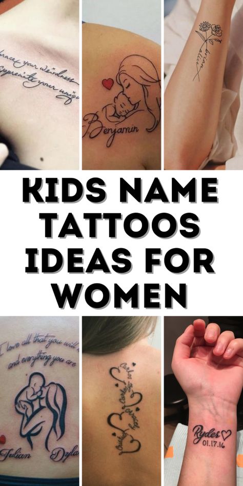 Grandkids Name Tattoo Ideas, Tattoo Ideas For Granddaughter, Tattoo Ideas With Parents Names, Harmony Tattoo Words, Tattoo Ideas For Grandkids Names, Pretty Name Tattoos For Women, Ellie Name Tattoo, Black Mother Daughter Tattoos, Classy Women Tattoos