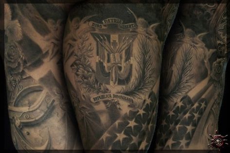 Dominican Tattoo Ideas, Dominican Republic Tattoo, Dominican Republic Tattoo Ideas, Dominican Tattoo, Tattoo Black Grey, Crest Tattoo, Dominican Flag, Places To Get Tattoos, Pride Tattoo