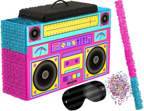 PRICES MAY VARY. ROCK & ROLL and share the fun with your loved ones. Our traditionally handcrafted Boombox 80’s and 90’s Piñata will be the sensation of your special event. With over a decade of experience crafting beautifully designed premium piñatas for all ages and any event, Jergrim is the best option for your Retro 1980’s Theme Party. PERFECT for any party decorations, 80’s birthday party, hippie birthday, Disco Party, 70’s, Groovy Decorations, 1990’s, Hip Hop theme parties, kids birthday party, fiesta party, school events, and Retro centerpiece decorations, our 4-piece bundle Boombox Piñata has an opening ready for you to put candies and other surprises so your loved ones can have fun breaking this piñata and getting the candy out. “Life is short: Break open some fun with Jergrim piñ Hip Hop Birthday Party, Retro Birthday Party, 90s Party Ideas, Retro Birthday Parties, Music Birthday Party, Hip Hop Birthday, Hippie Birthday, Hip Hop 90s, 80s Theme Party