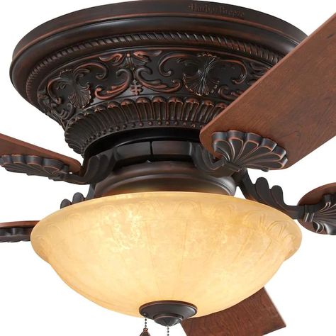 Harbor Breeze Lynstead 52-in Bronze LED Indoor Flush Mount Ceiling Fan with Light Kit (5-Blade) in the Ceiling Fans department at Lowes.com Ceiling Fan Light Fixtures, Fan Light Fixtures, Bronze Ceiling Fan, Bowl Light, Traditional Style Decor, Bronze Lighting, Flush Mount Ceiling Fan, Fan With Light, Low Ceiling