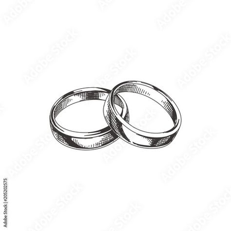 Two Rings Drawing, Wedding Ring Drawing Sketches, Wedding Rings Drawing Art, Rings Engagement Drawing, Engagement Rings Drawing, Ring Drawing Simple, Wedding Ring Drawing, Rings Illustration, Rings Drawing