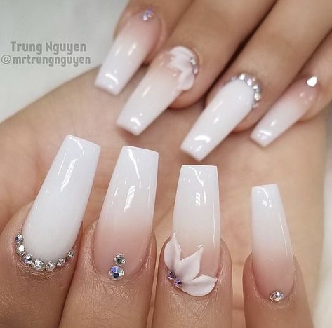 Romantic Nails, Nagel Tips, Ombre Acrylic Nails, Cute Acrylic Nail Designs, French Acrylic Nails, Long Acrylic Nails Coffin, Bride Nails, Acrylic Nails Coffin Short, Pink Acrylic