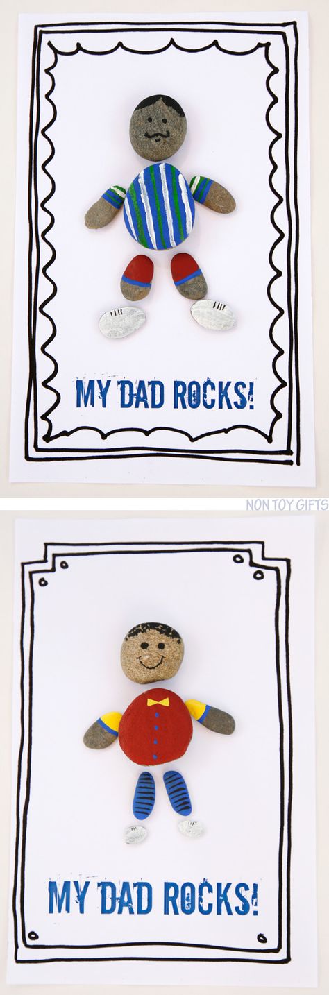 Make a DAD ROCKS card with kids using rounded stones. Dad will love his personalized gift! Easy and fun Father's Day craft. Free printable available. | at Non Toy Gifts Father's Day Craft, Non Toy Gifts, Toy Gifts, Father's Day Diy, Creation Deco, Dad Day, Birthday Card Printable, Fathers Day Crafts, Rock Crafts