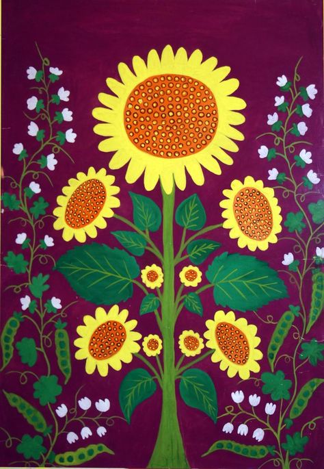 Cookbook Illustration, Maria Prymachenko, Folk Illustration, Whimsical Art Paintings, Linocut Art, Creation Crafts, Ukrainian Art, Colorful Ceramics, Sunflower Art