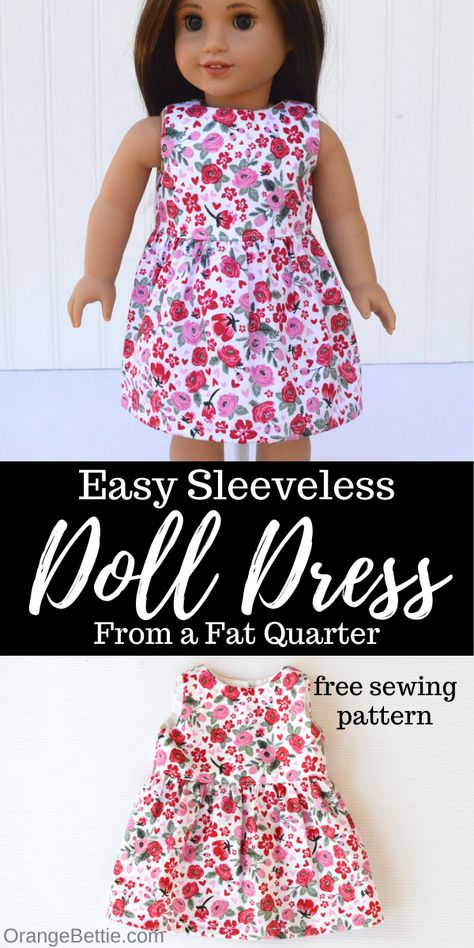 Easy Sleeveless Doll Dress - free pattern cover photo American Doll Dress Pattern Free, Simple Doll Dress Pattern Free, American Doll Sewing Patterns Free, 17 Inch Doll Clothes Free Pattern, Easy Doll Dress Pattern Free, My Generation Doll Clothes Pattern, Diy Doll Dress Easy No Sew, Free Doll Dress Pattern, 12 Inch Doll Clothes Sewing Pattern Free