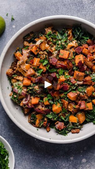 129K views · 85 reactions | Hi! It’s your friends from @therealfooddietitians | This Warm Sweet Potato Salad is full of delicious chipotle lime flavor, loaded with veggies, has the perfect amount of crispy bacon and is a Whole30-compatible side dish.

Ingredients: 
• 1½ tablespoon avocado oil or olive oil
• 2 medium sweet potatoes, cubed
• ½ small red onion, sliced
• 1 bell pepper, diced
• 4 garlic cloves, minced
• 2–3 cups curly kale, stems removed and roughly chopped (may substitute spinach)
• 4 slices bacon cooked to crisp and chopped
• ⅓ –½ cup @primalkitchenfoods Chipotle Lime Mayo (OR Homemade Chipotle Lime Mayo recipe: ½ cup compatible mayo + 1 tablespoon lime juice + ⅛ tsp. chipotle powder + more to taste)
• Salt and black pepper to taste

Instructions: 
1. Add 1 tablespoon of oil Lime Mayo Recipe, Curly Kale, Chipotle Powder, Homemade Chipotle, Mayo Recipe, Sweet Potato Salad, Whole30 Recipes, Salad With Sweet Potato, Veggie Dishes