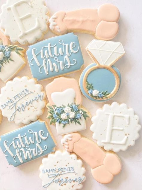 Bachelorette Party Cookies, Cookie Corner, Bachelorette Cookies, Engagement Cookies, Bridal Cookies, Cookie Making, Royal Iced Cookies, Best Sugar Cookie Recipe, Bridal Shower Inspiration