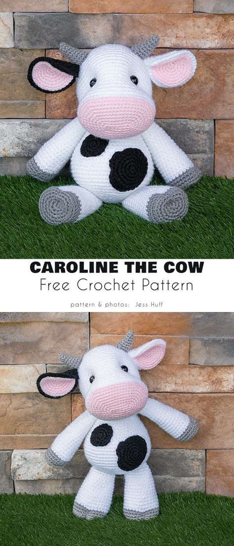 Crochet Cow Stuffed Animal, Large Crochet Animals Free Pattern, How To Crochet A Cow, Amigurumi Free Pattern Beginner, Cow Crochet Pattern Free, Amigurumi Cow Pattern, Crocheted Cow, Crocheted Cow Pattern, Amigurumi Cow